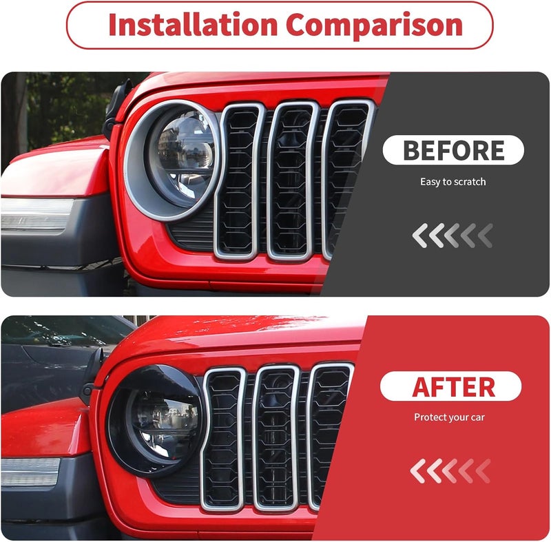 Linskip Linksip Angry Eye Headlight Covers Compatible with 2024 2025+ Jeep Wrangler JL 4XE & Gladiator JT Sport Rubicon Sahara Willys Mojave, Head Lamp Angry Bird Bezel Rings, Exterior Accessories(Black) - Image 5